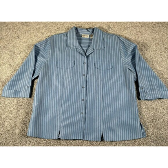Vintage 80s 90s Button Up Top Womens 1X Plus Striped Coastal Office Oversize - Picture 1 of 11